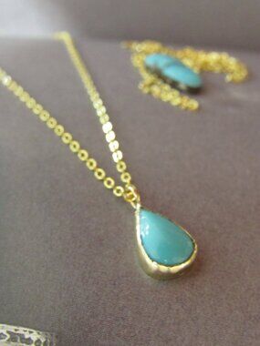 Solid 14K Gold Turquoise Necklace | Boho Luxury Gemstone Pendant